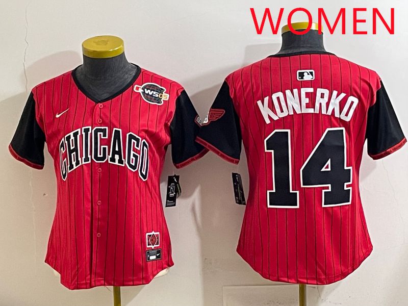 Women 2025 Chicago White Sox #14 Konerko Red Stripe Joint Name Nike MLB Jersey style 9